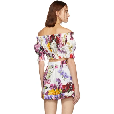 Shop Dolce & Gabbana Multicolor Poplin Ortensia Off-the-shoulder Blouse