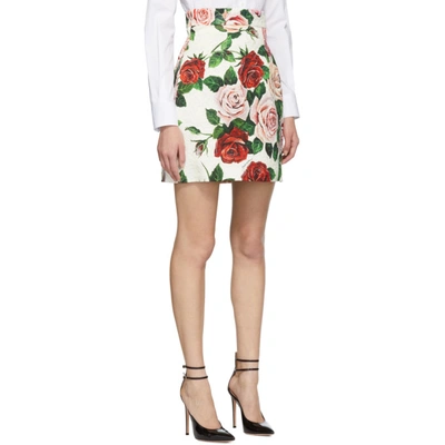 Shop Dolce & Gabbana Dolce And Gabbana Multicolor Brocade Peony Miniskirt In Hax46 White