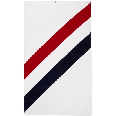 Shop Thom Browne White Diagonal Stripe Beach Towel In 960 Rwbwht
