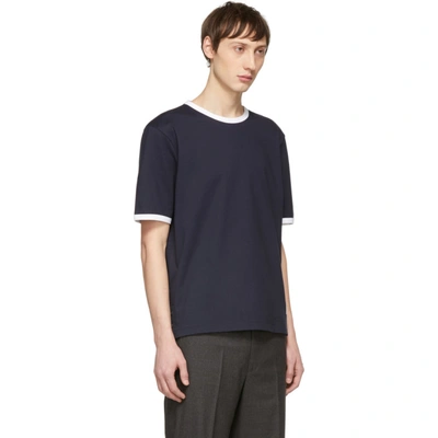 Shop Thom Browne Navy Ringer T-shirt In 415 Navy