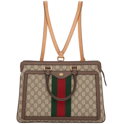Shop Gucci Beige Gg Supreme Ophidia Backpack In 8889 Brown