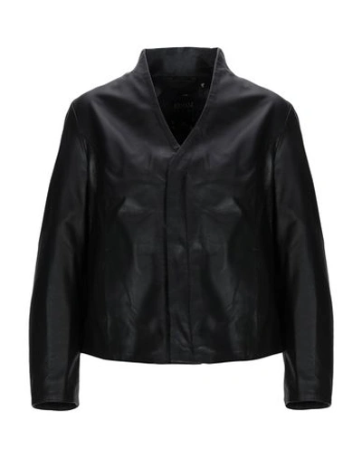 Shop Armani Jeans Leather Jacket In Black