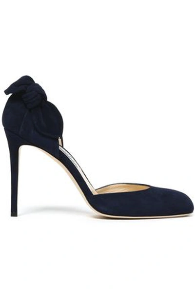 Shop Jimmy Choo Woman Bow-embellished Suede Pumps Navy