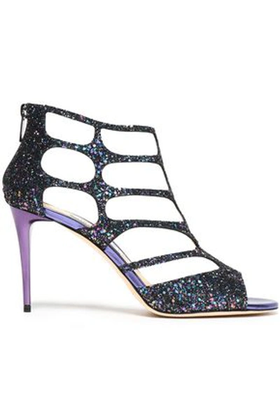 Shop Jimmy Choo Woman Cutout Glittered Leather Sandals Multicolor