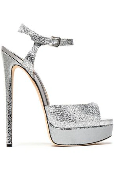 Shop Jimmy Choo Woman Glittered Smooth And Textured-leather Platform Sandals Silver