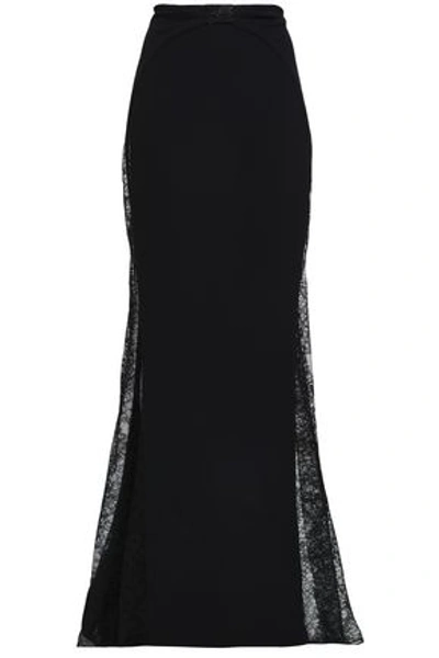 Shop Zuhair Murad Split-front Embellished Lace Maxi Skirt In Black