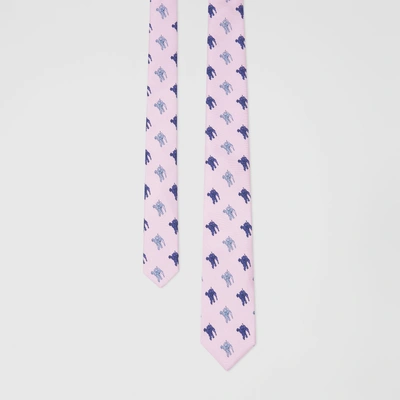 Shop Burberry Slim Cut Equestrian Knight Print Silk Tie In Pale Heather