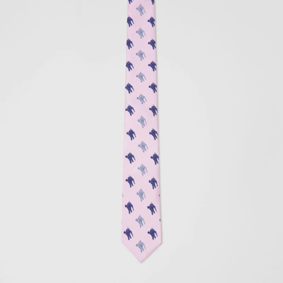 Shop Burberry Slim Cut Equestrian Knight Print Silk Tie In Pale Heather