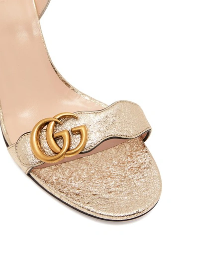 Gucci Marmont Logo-embellished Metallic Cracked-leather Sandals In Gold |  ModeSens