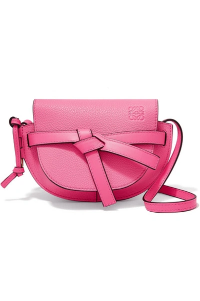 Shop Loewe Gate Mini Textured-leather Shoulder Bag In Bright Pink