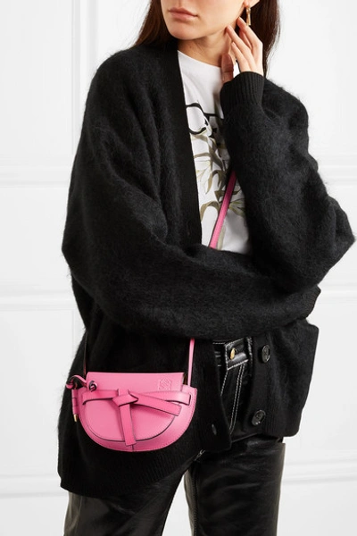 Shop Loewe Gate Mini Textured-leather Shoulder Bag In Bright Pink