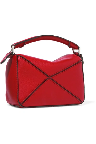 Shop Loewe Puzzle Mini Textured-leather Shoulder Bag In Red