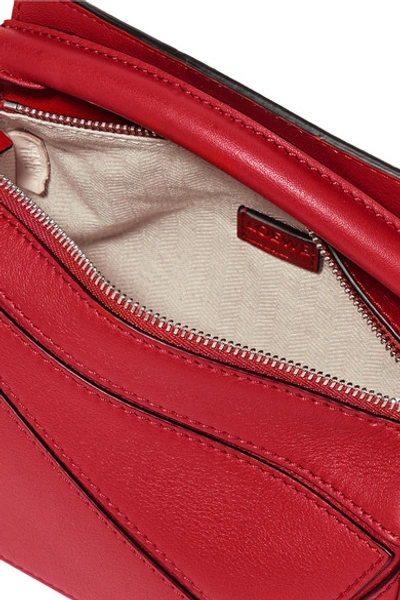 Shop Loewe Puzzle Mini Textured-leather Shoulder Bag In Red