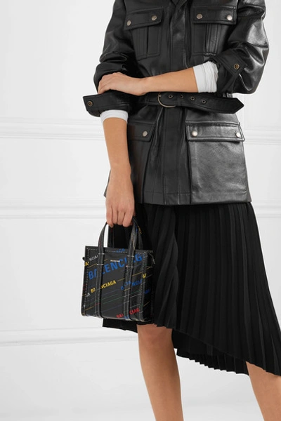 Shop Balenciaga Bazar Xxs Printed Textured-leather Tote In Black