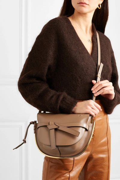 Shop Loewe Gate Small Leather Shoulder Bag In Taupe