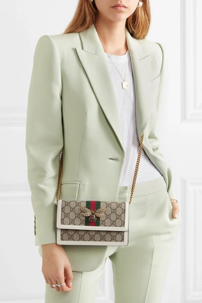 Shop Gucci Queen Margaret Embellished Leather-trimmed Printed Coated-canvas Shoulder Bag In White