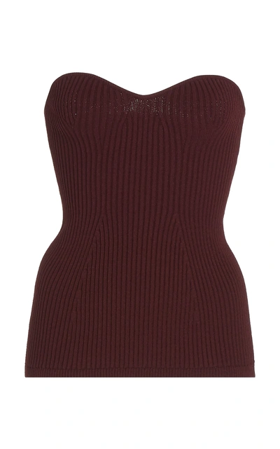 Shop Khaite Lucie Ribbed Knit Bustier Top In Burgundy