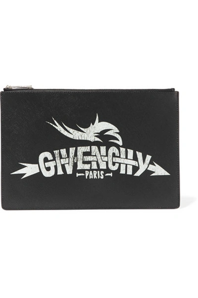 Shop Givenchy Printed Faux Textured-leather Pouch In Black