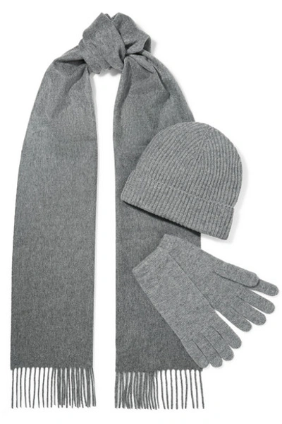 Shop Johnstons Of Elgin + Net Sustain Cashmere Beanie, Scarf And Gloves Set In Gray