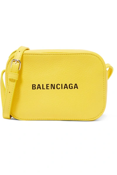 Shop Balenciaga Everyday Xs Aj Printed Textured-leather Camera Bag In Yellow