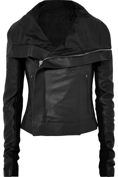 Shop Rick Owens Ribbed Wool-paneled Leather Biker Jacket In Black
