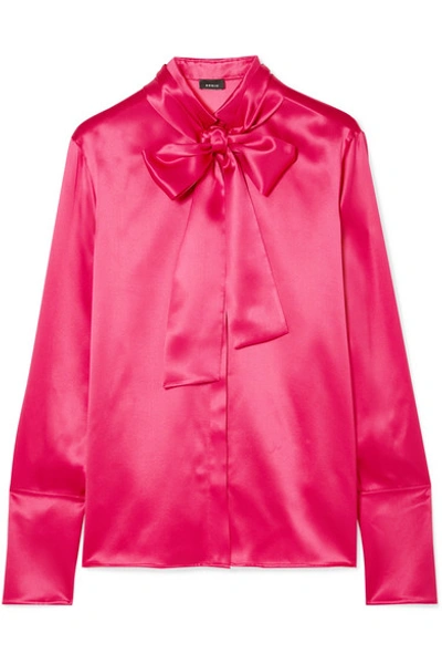 Shop Akris Pussy-bow Mulberry Silk-satin Blouse In Bright Pink