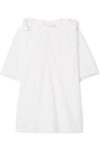 Shop Marni Oversized Tie-detailed Gathered Cotton-poplin Blouse In White