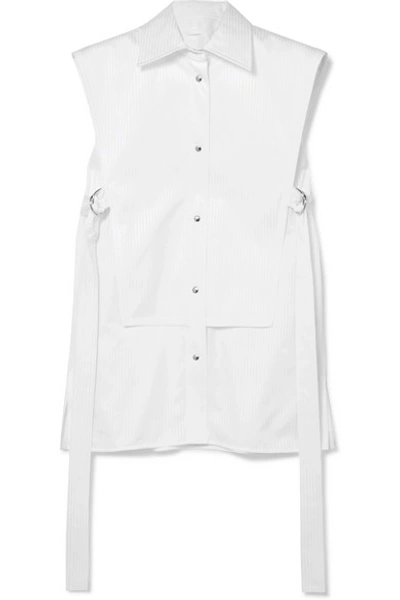 Shop Helmut Lang Belted Layered Striped Cotton-poplin Shirt In White