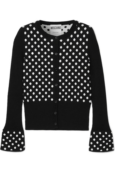 Shop Moschino Polka-dot Wool Cardigan In Black