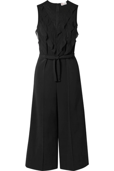 Shop Red Valentino Cropped Point D'esprit, Ruffled Chiffon And Crepe Jumpsuit In Black