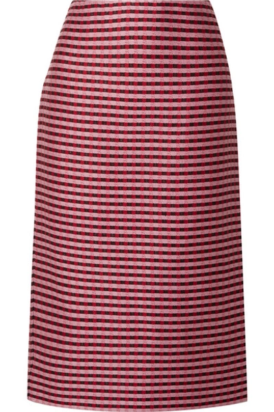 Shop Marni Checked Woven Midi Skirt In Pink