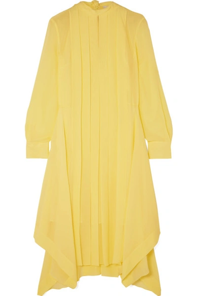 Shop Chloé Pleated Silk-chiffon Dress In Yellow