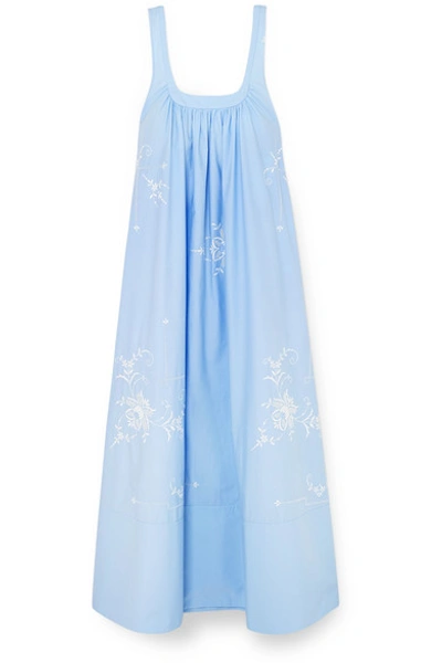 Shop Stella Mccartney Oversized Embroidered Cotton-poplin Maxi Dress In Blue
