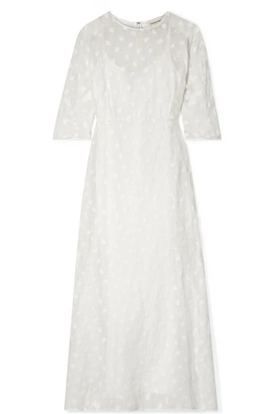 Shop Mansur Gavriel Embroidered Linen-blend Gauze Maxi Dress In White