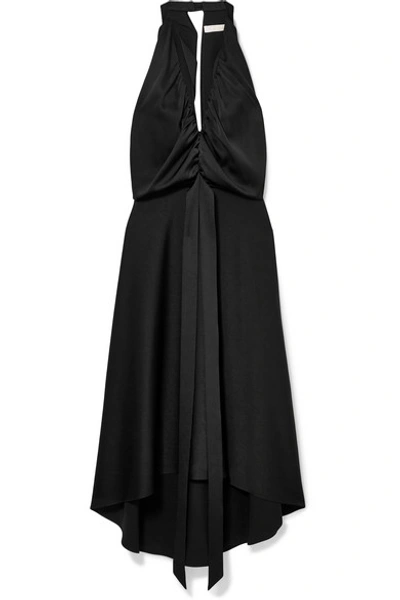 Shop Chloé Open-back Draped Satin Dress In Black