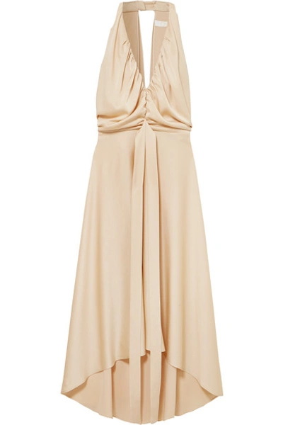 Shop Chloé Belted Open-back Draped Satin Dress In Ivory