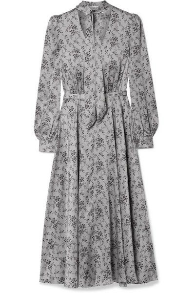 Shop Co Printed Silk-charmeuse Midi Dress In Gray