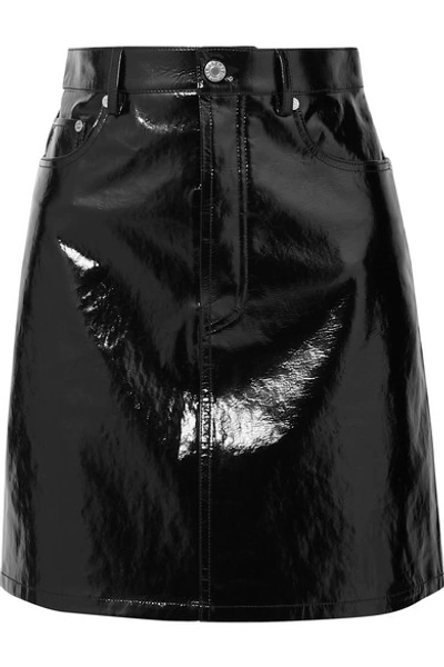 Shop Helmut Lang Crinkled Patent-leather Mini Skirt In Black