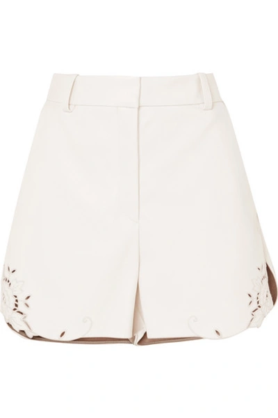 Shop Stella Mccartney Laser-cut Faux Leather Shorts In Ivory