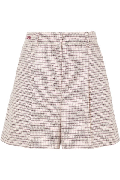 Shop Fendi Pleated Checked Wool-blend Shorts In Pink