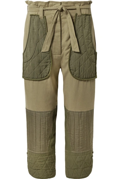 Shop Sea O'keeffe Cropped Cotton-twill And Quilted Canvas Tapered Pants In Army Green