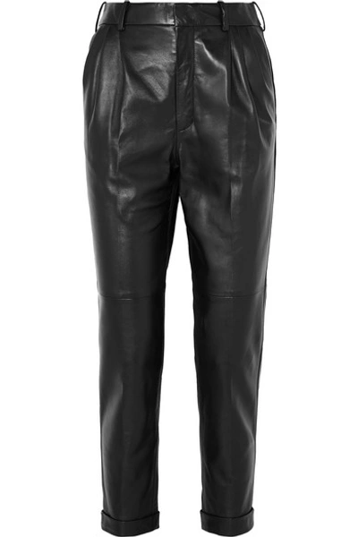 Shop Saint Laurent Leather Straight-leg Pants In Black