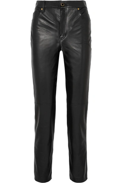 Shop Khaite Victoria Leather Straight-leg Pants In Black
