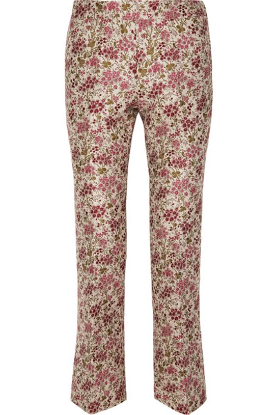 Shop Giambattista Valli Floral-jacquard Straight-leg Pants In Red