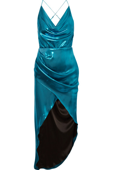 metallic satin midi dress