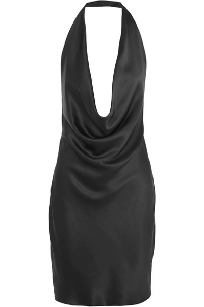Shop Stella Mccartney Draped Silk-satin Halterneck Dress In Black
