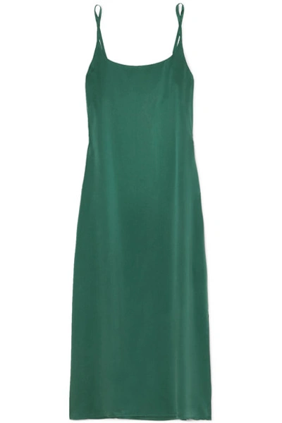 Shop Asceno Washed-silk Midi Dress In Forest Green