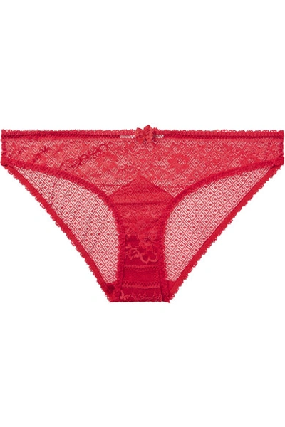 Shop Stella Mccartney Ophelia Whistling Stretch-leavers Lace Briefs In Tomato Red
