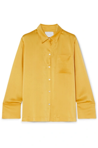Shop Asceno Silk-satin Pajama Shirt In Marigold