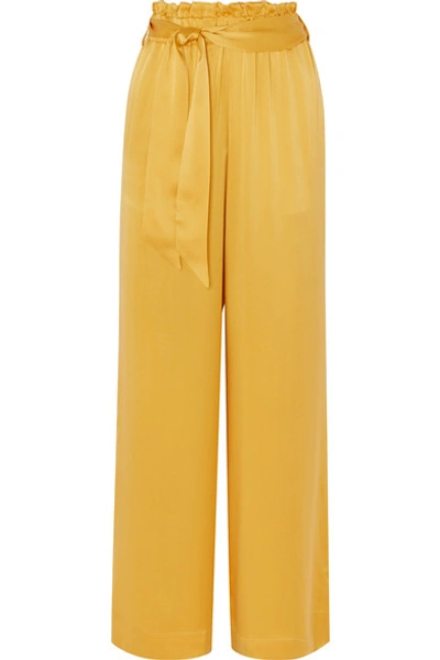 Shop Asceno Belted Silk-satin Pajama Pants In Marigold